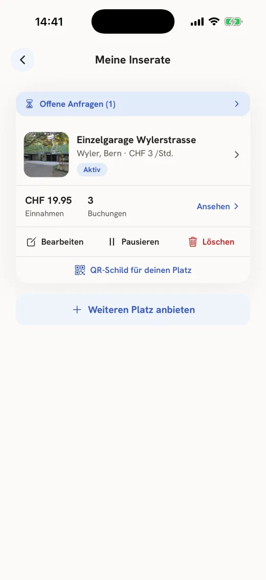 parkbro-App: Bestand im Überblick