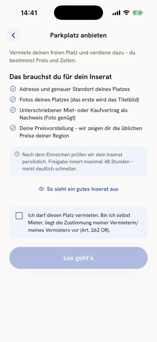 parkbro-App: Inserieren